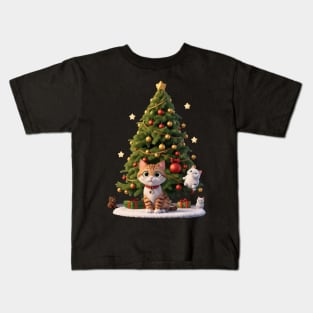 Cat and the Christmas Tree Kids T-Shirt